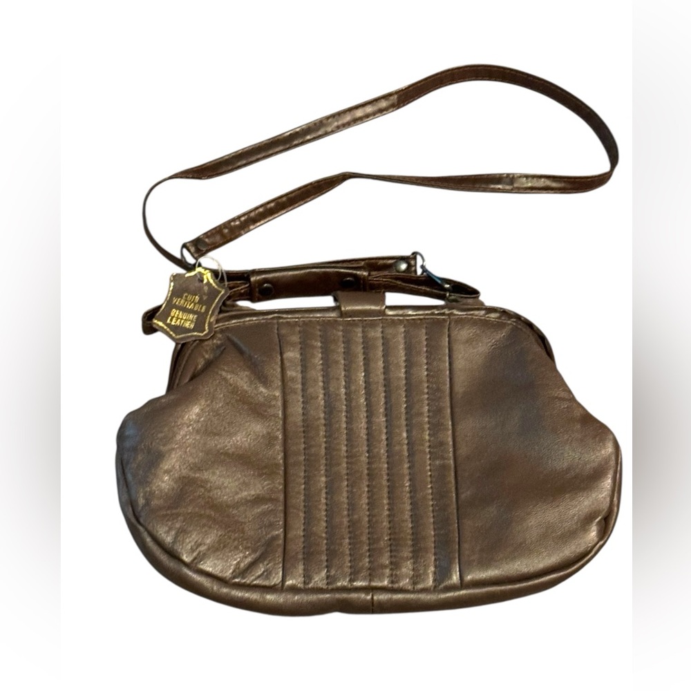 Vintage 1970s Brown Leather fancy shoulder bag - Picture 1 of 8
